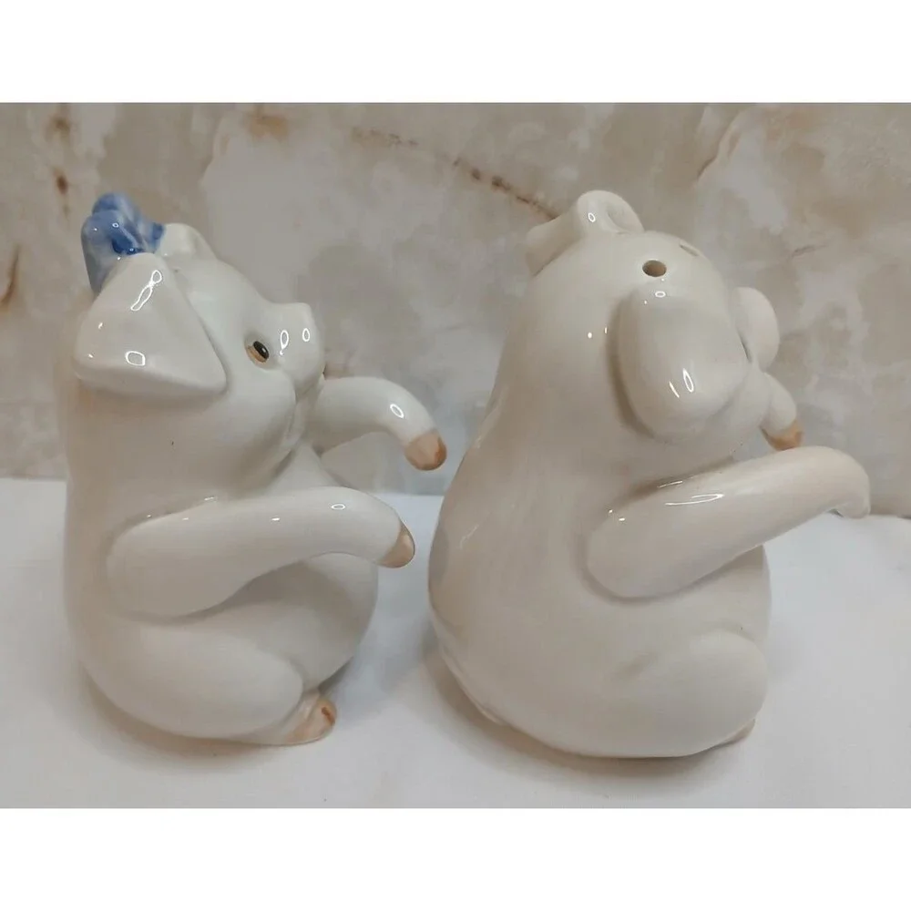 Vintage Fitz & Floyd Japan White Pigs Salt & Pepper Shaker Set